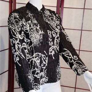 Pleats Collection Black n White Pleatted Button Up Jacket